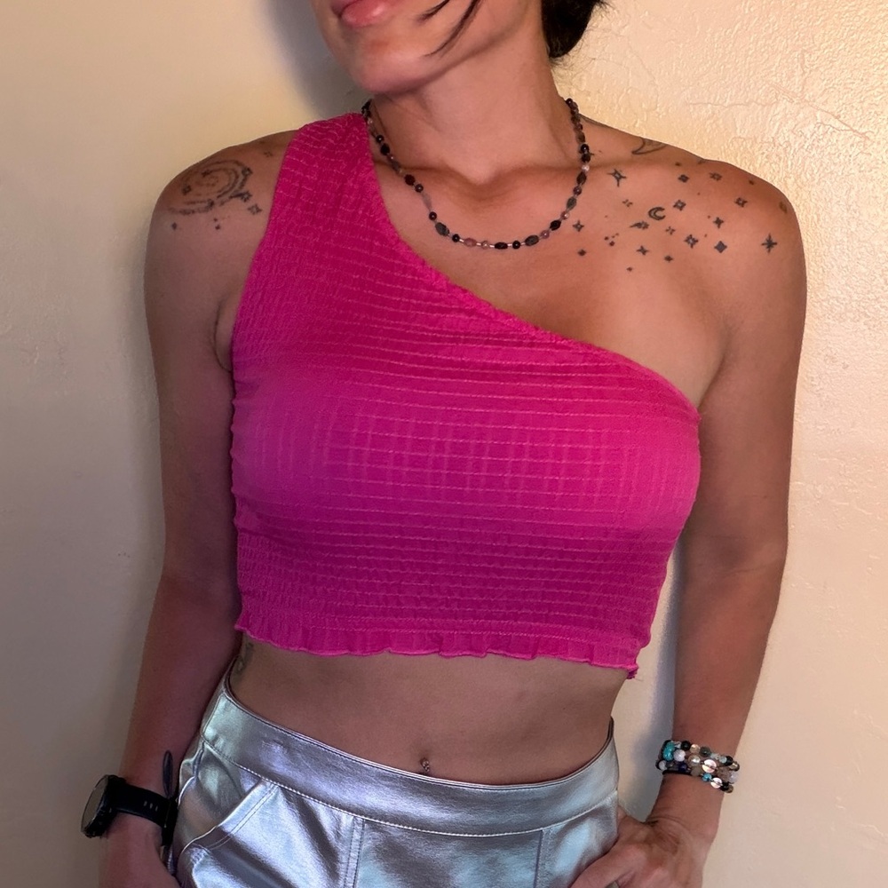 SHEIN Fuchsia Ribbed Striped Crop Top
